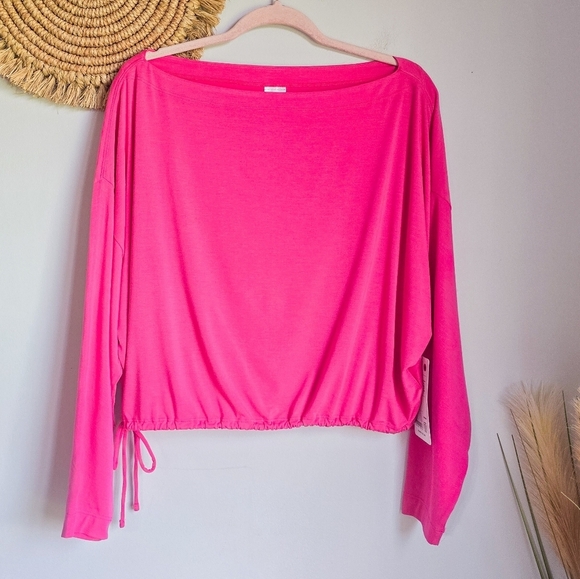 Athleta, New Cool Down Pink Long Sleeve Modal Drawstring Yoga Top Size Medium - Picture 12 of 14